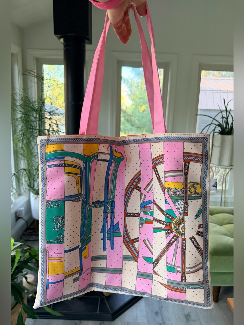 Hermes Novelty Pink Button Closure Tote w Orange Interior Dual Pockets NEW